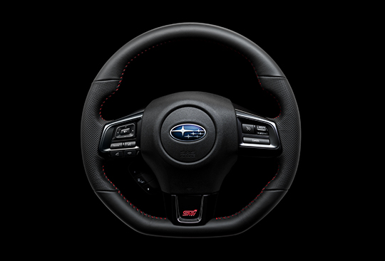 <sg-lang1>Dimpled Leather-wrapped D-shaped Steering Wheel with Red Stitching</sg-lang1><sg-lang2></sg-lang2><sg-lang3></sg-lang3>